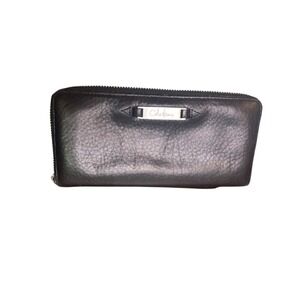 Vintage Cole Haan‎ Leather Zip Around Wallet Clutch Organizer Black Urban Chic